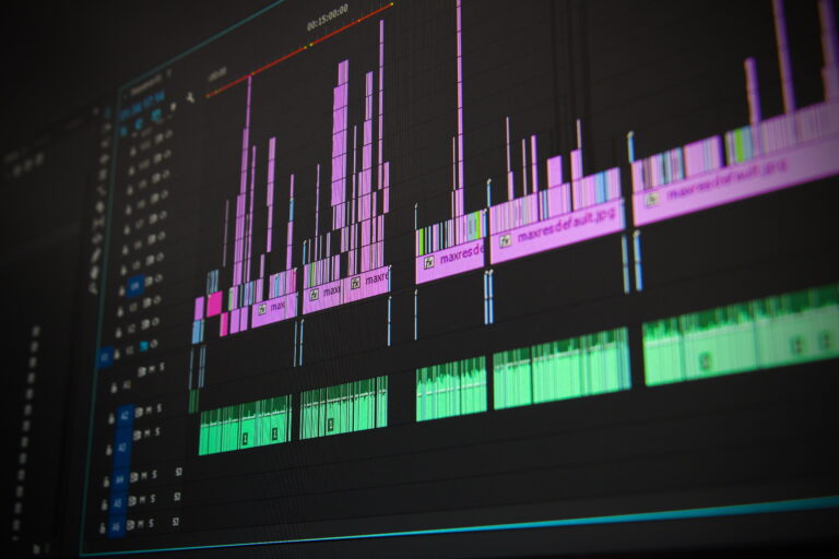 A Colourful Video editing timeline with effects and transitions