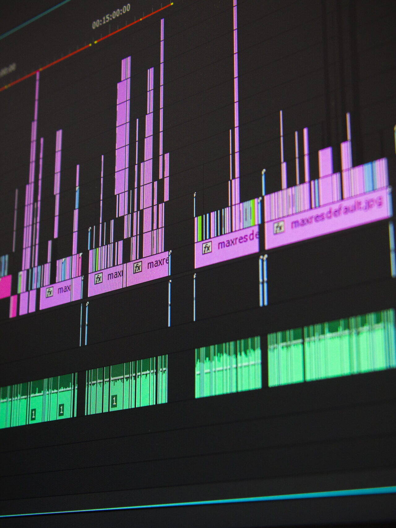 A Colourful Video editing timeline with effects and transitions