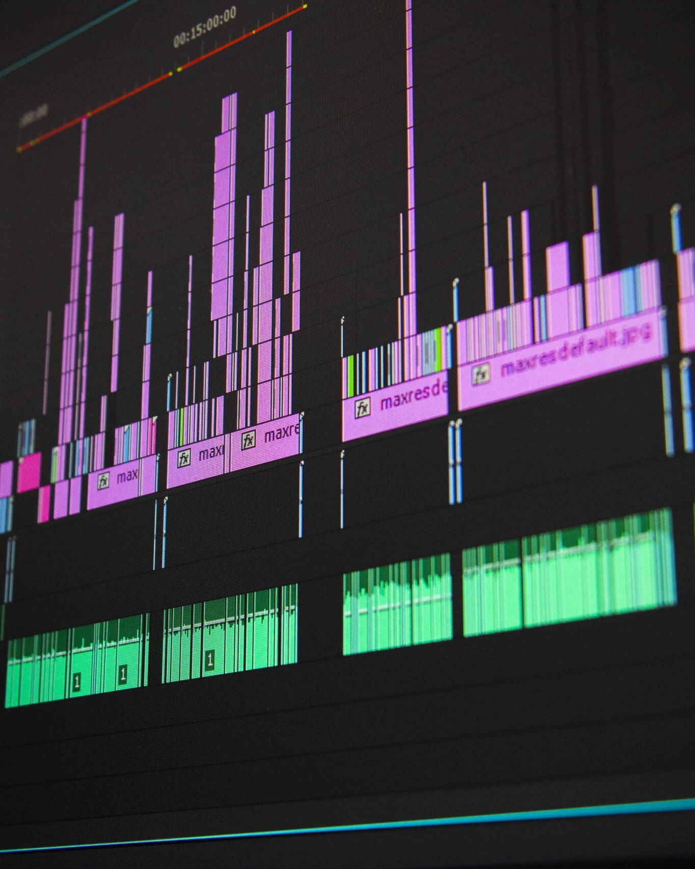 A Colourful Video editing timeline with effects and transitions