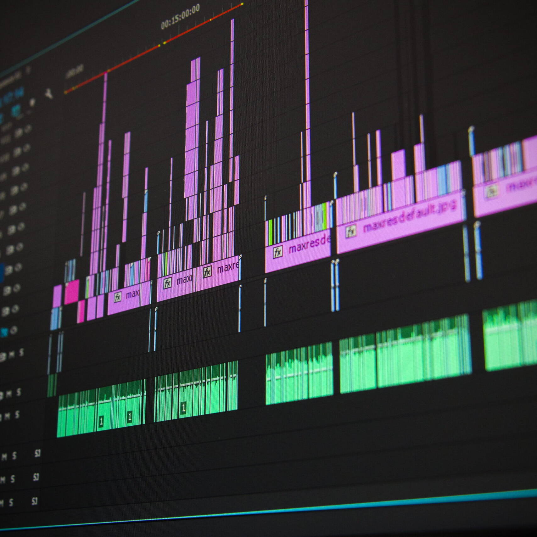 A Colourful Video editing timeline with effects and transitions