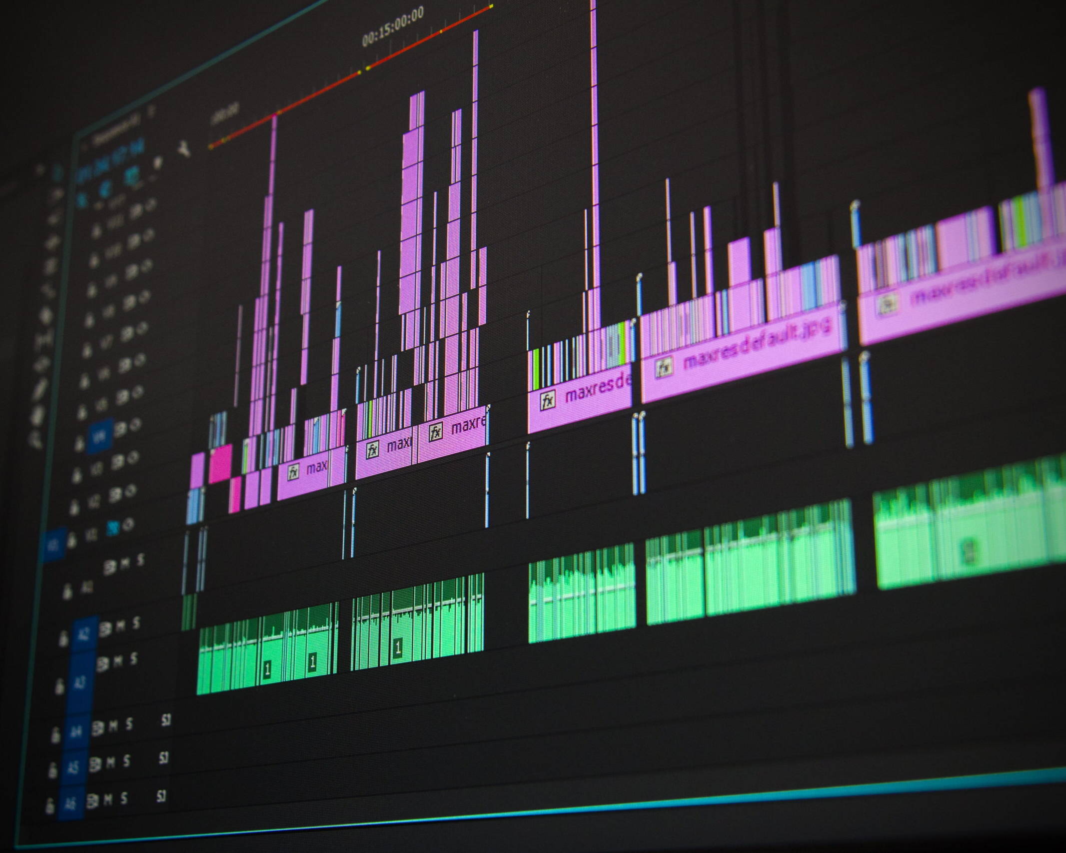 A Colourful Video editing timeline with effects and transitions