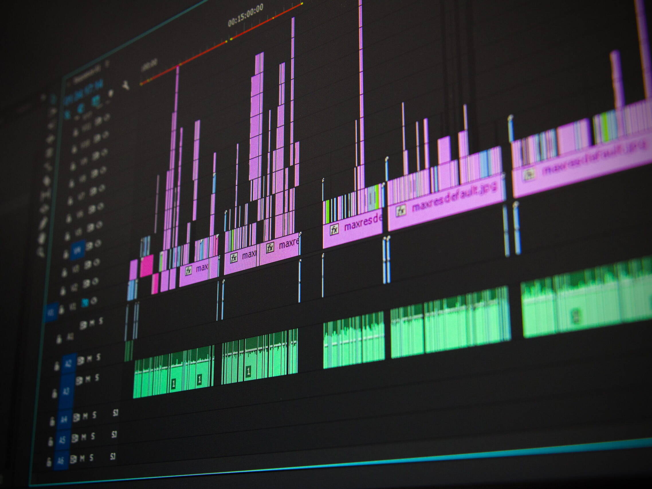 A Colourful Video editing timeline with effects and transitions