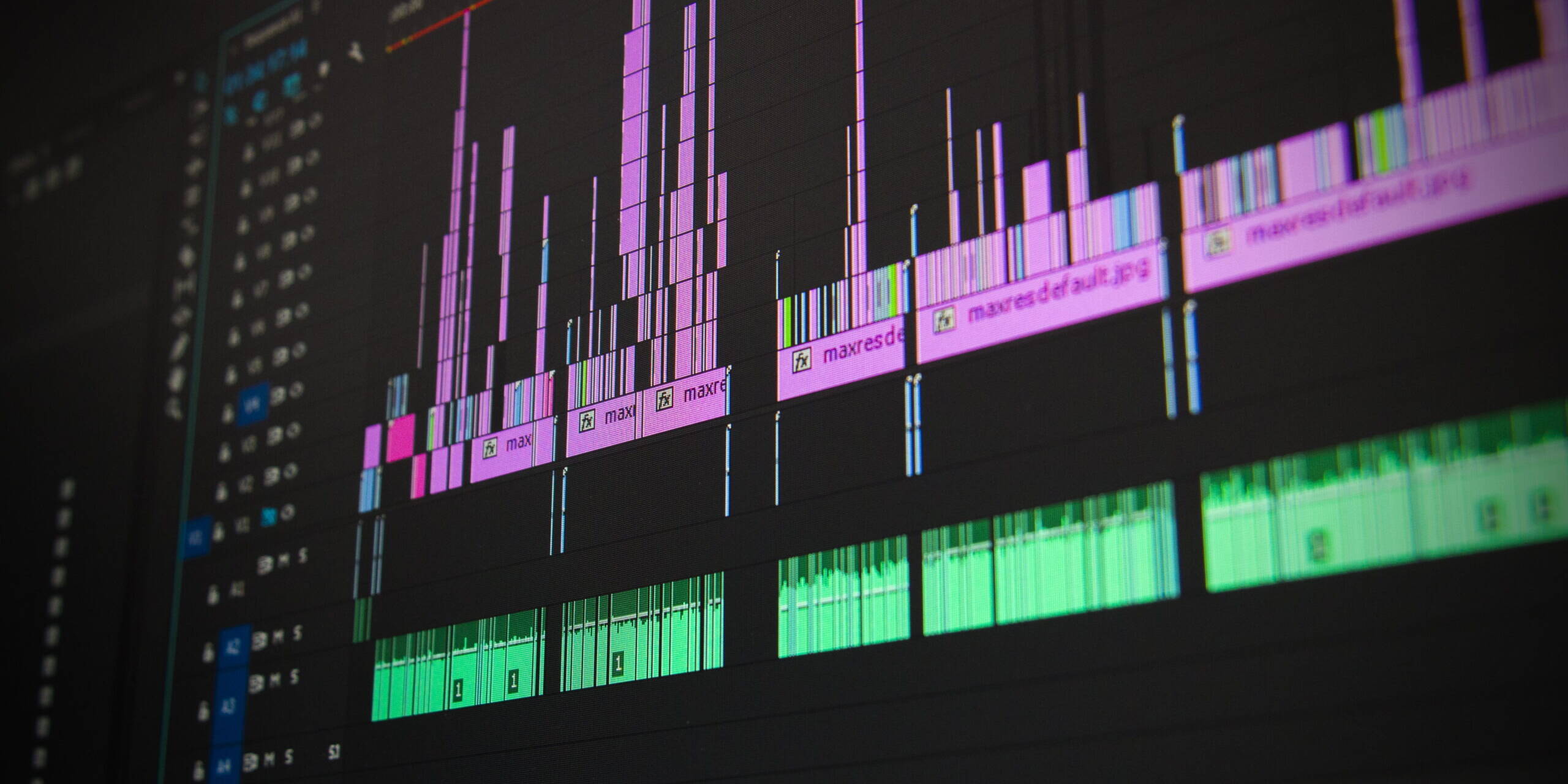 A Colourful Video editing timeline with effects and transitions