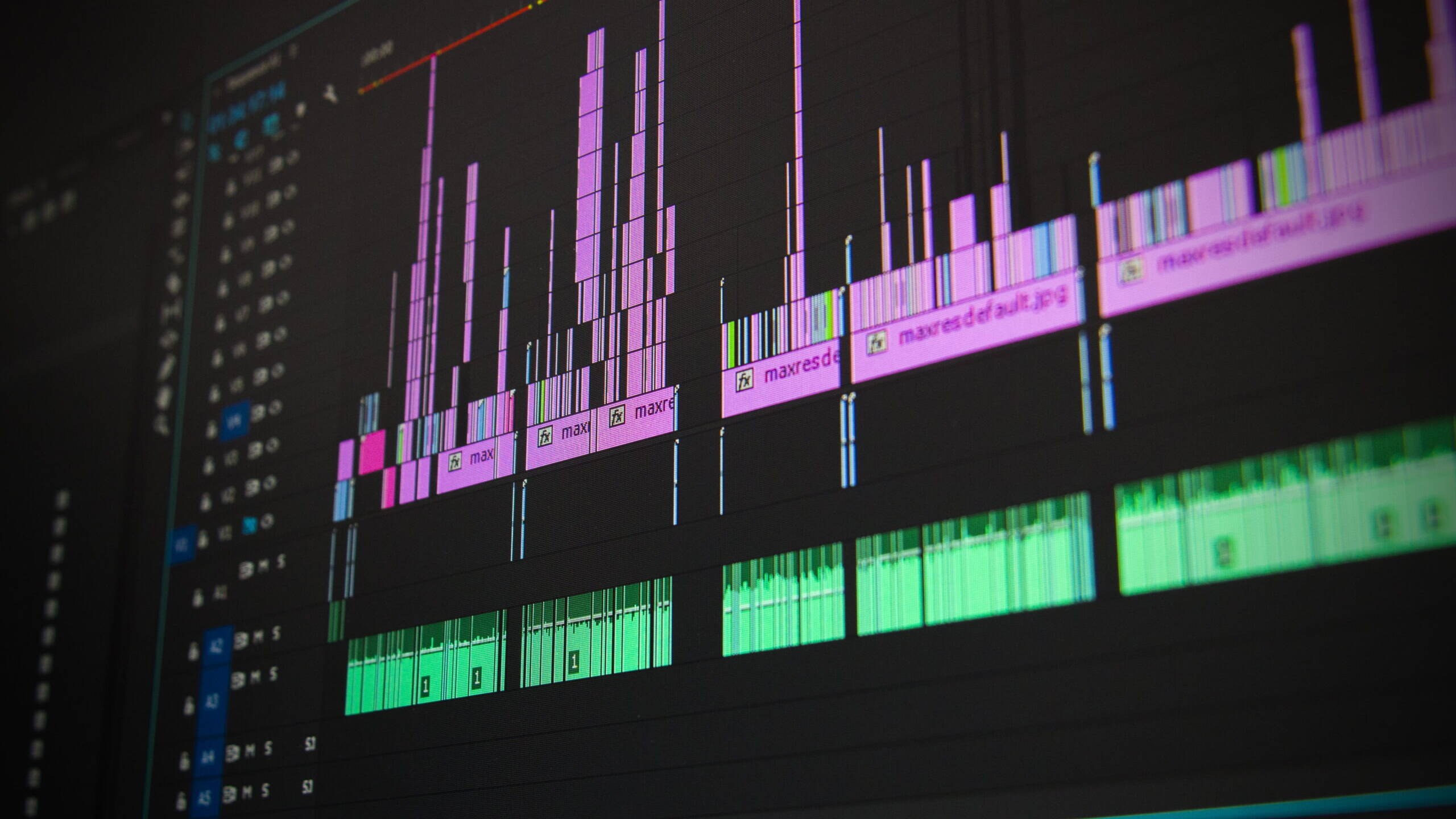 A Colourful Video editing timeline with effects and transitions