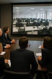 Video presentation at a corporate boardroom